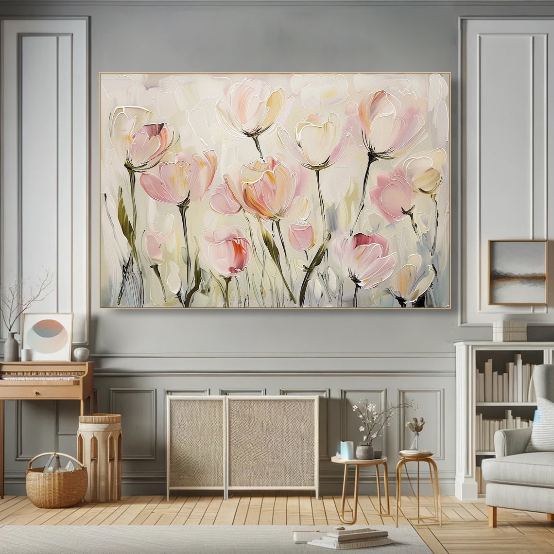 Blush Pink Tulips Soft Pastel Floral Impasto Elegant Art Poster - Image 4