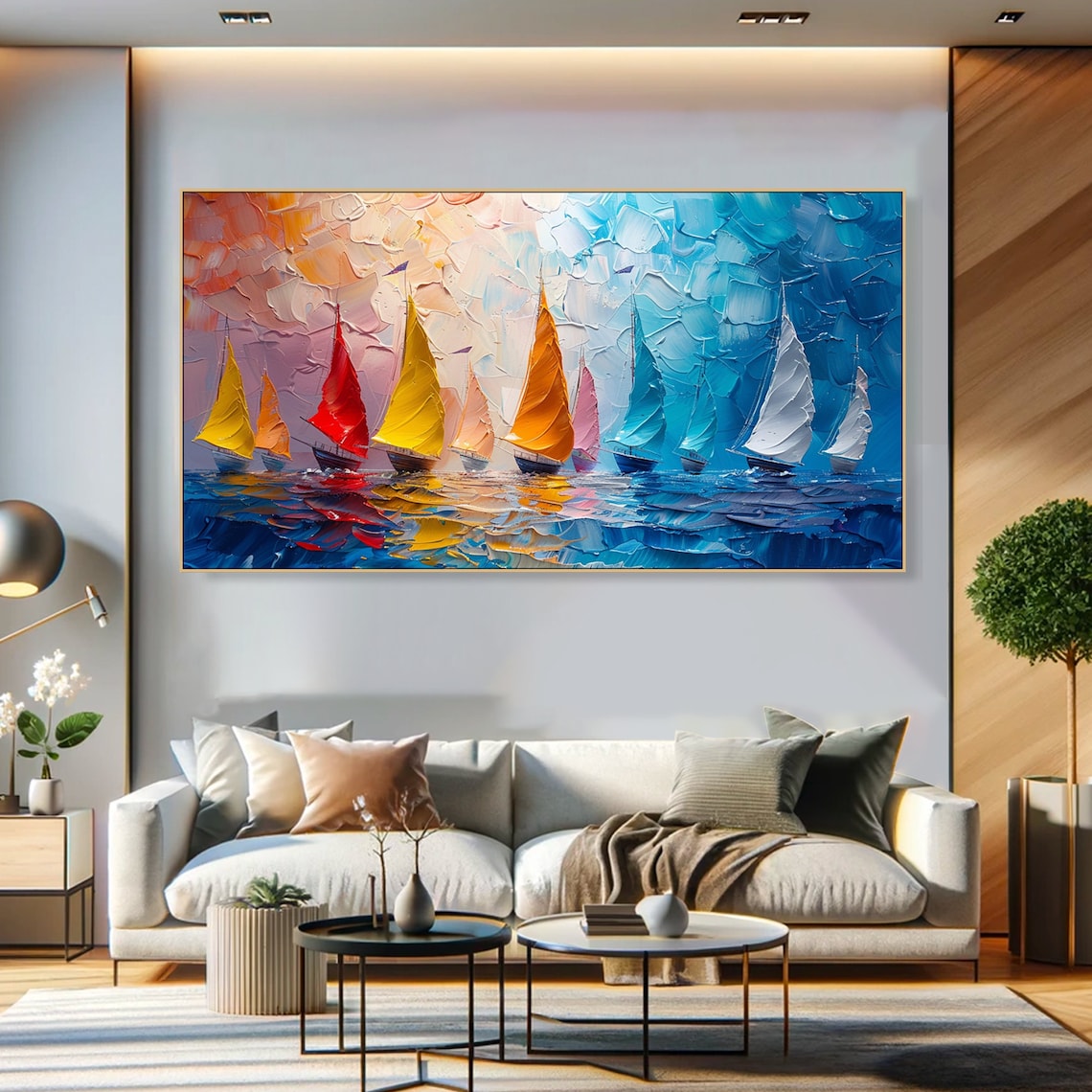 Abstract Sailboat Oil Painting, Colorful Nautical Art Print - Image 4