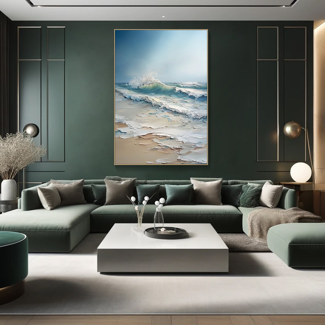 Blue Ocean Wave Impasto Art Print, Minimalist - Image 3