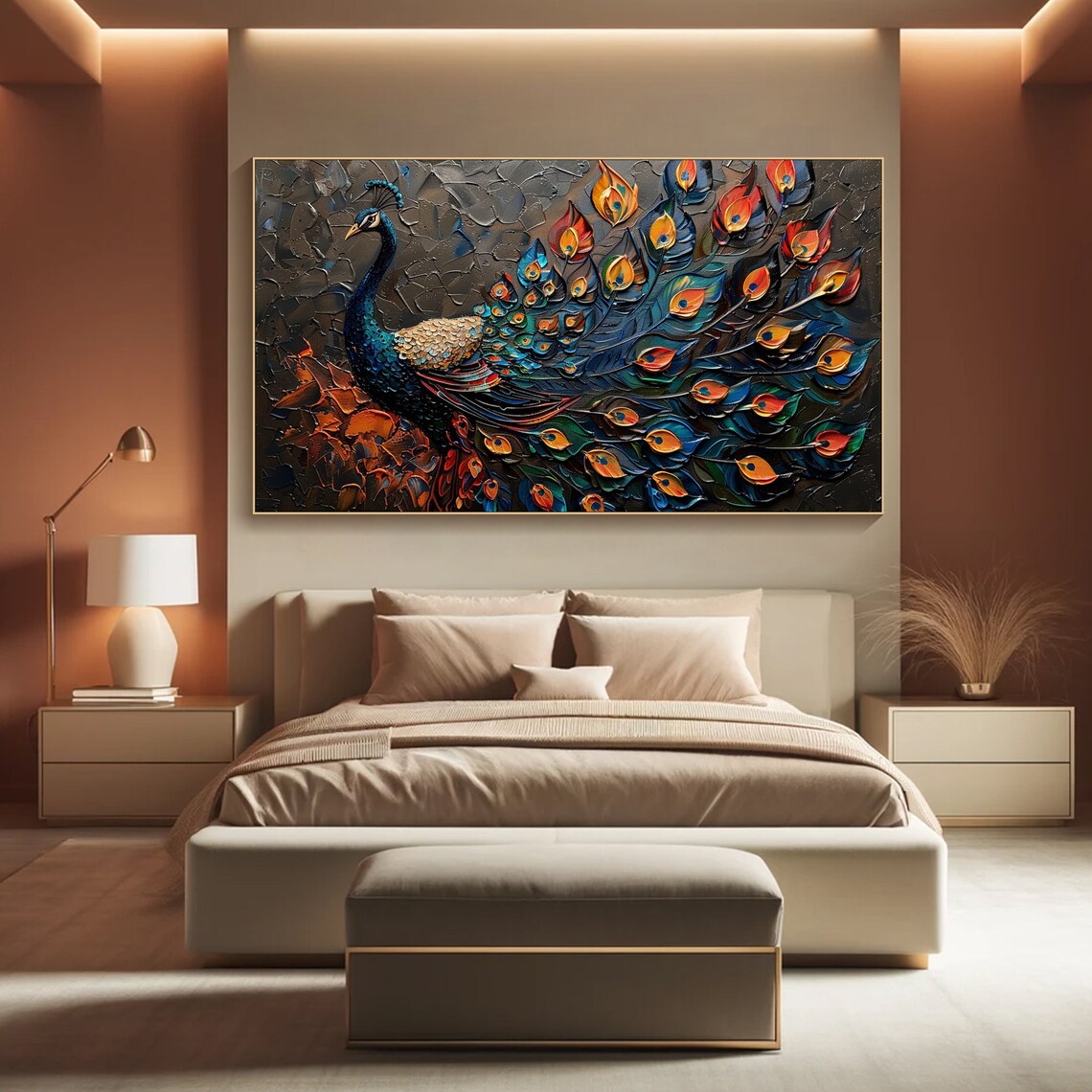3D Peacock Oil Painting, Modern Bird Wall Art Print - Image 5