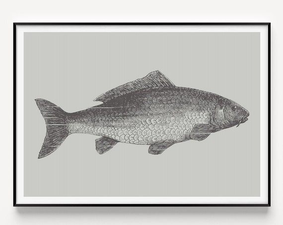 Fish Wall Art Print Grey Gift Poster Minimalist