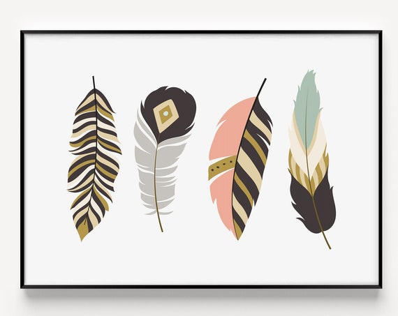 Wall Art Print Feather Tribal Minimalist Modern Scandinavian