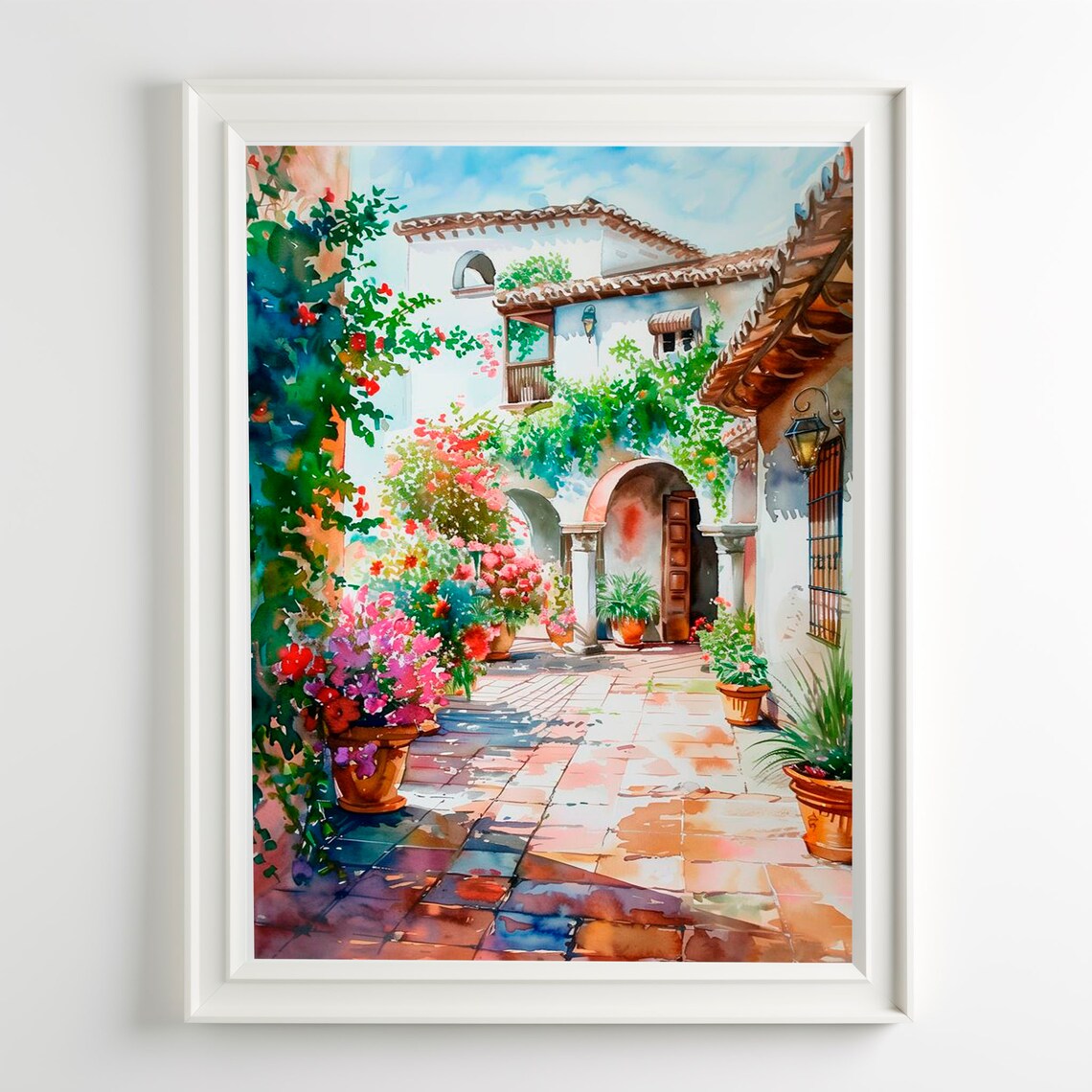 Andalucia Spain Flower Garden Courtyard Watercolor Painting Poster
