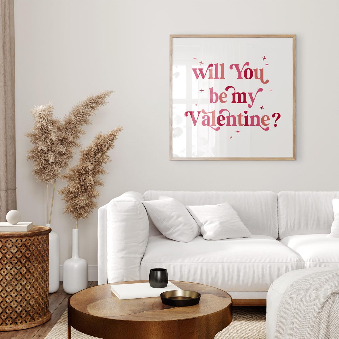 Will You Be My Valentine Retro Script Pink Love Sign Wall Art Print - Image 3