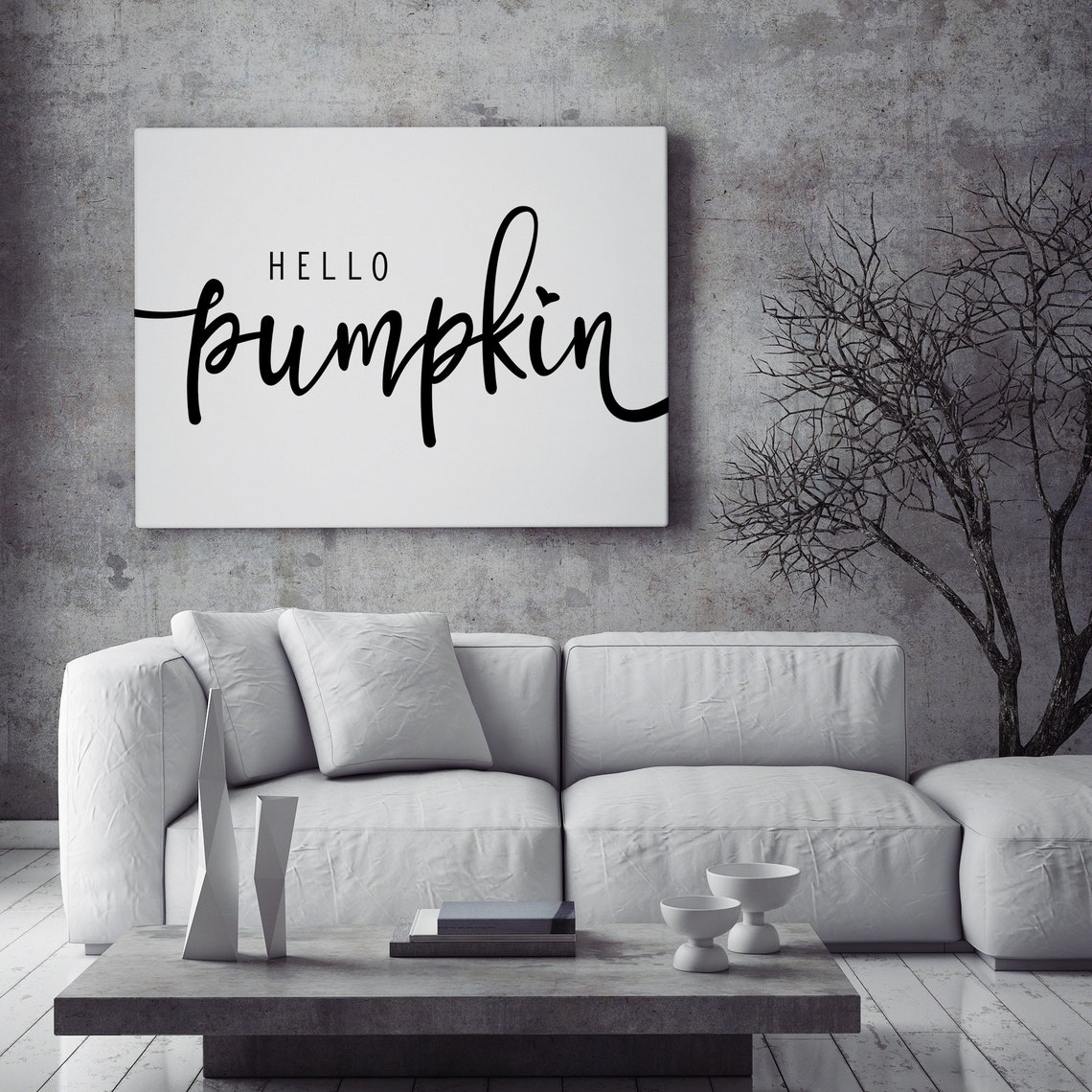 Hello Pumpkin Black Script Fall Sign Minimalist Autumn Wall Art Print - Image 3