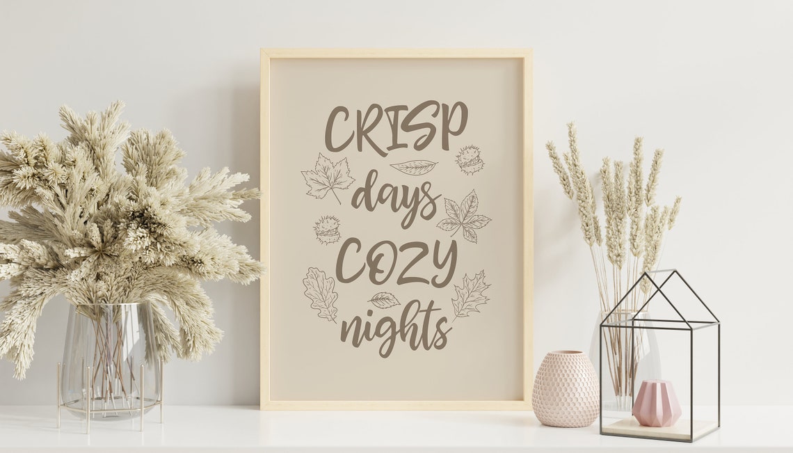 Crisp Days Cozy Nights Neutral Beige Fall Leaf Script Wall Print - Image 5