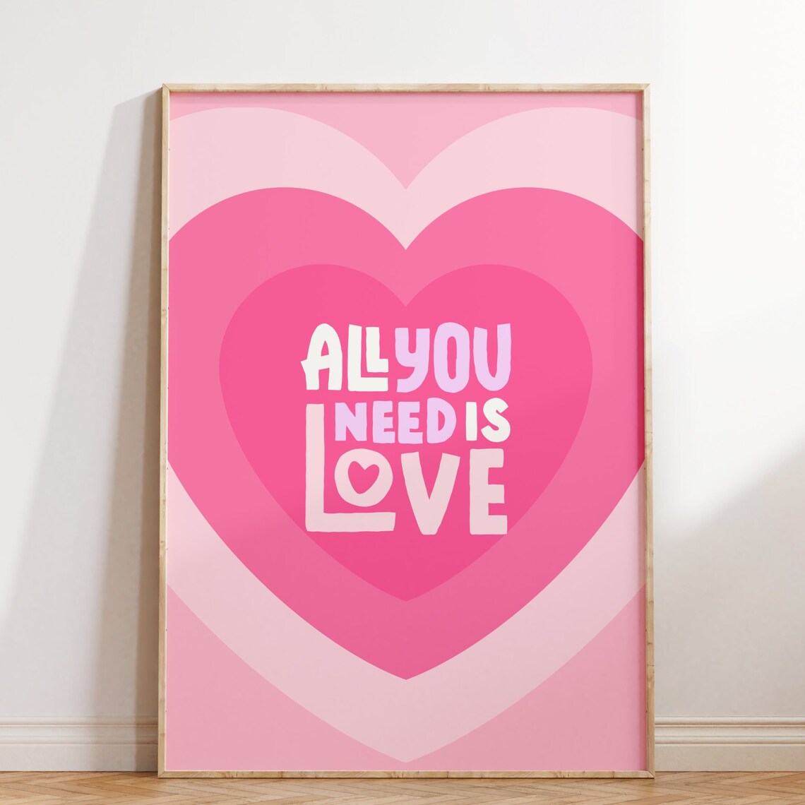 All You Need Is Love Pink Heart Swirl Retro Love Quote Poster