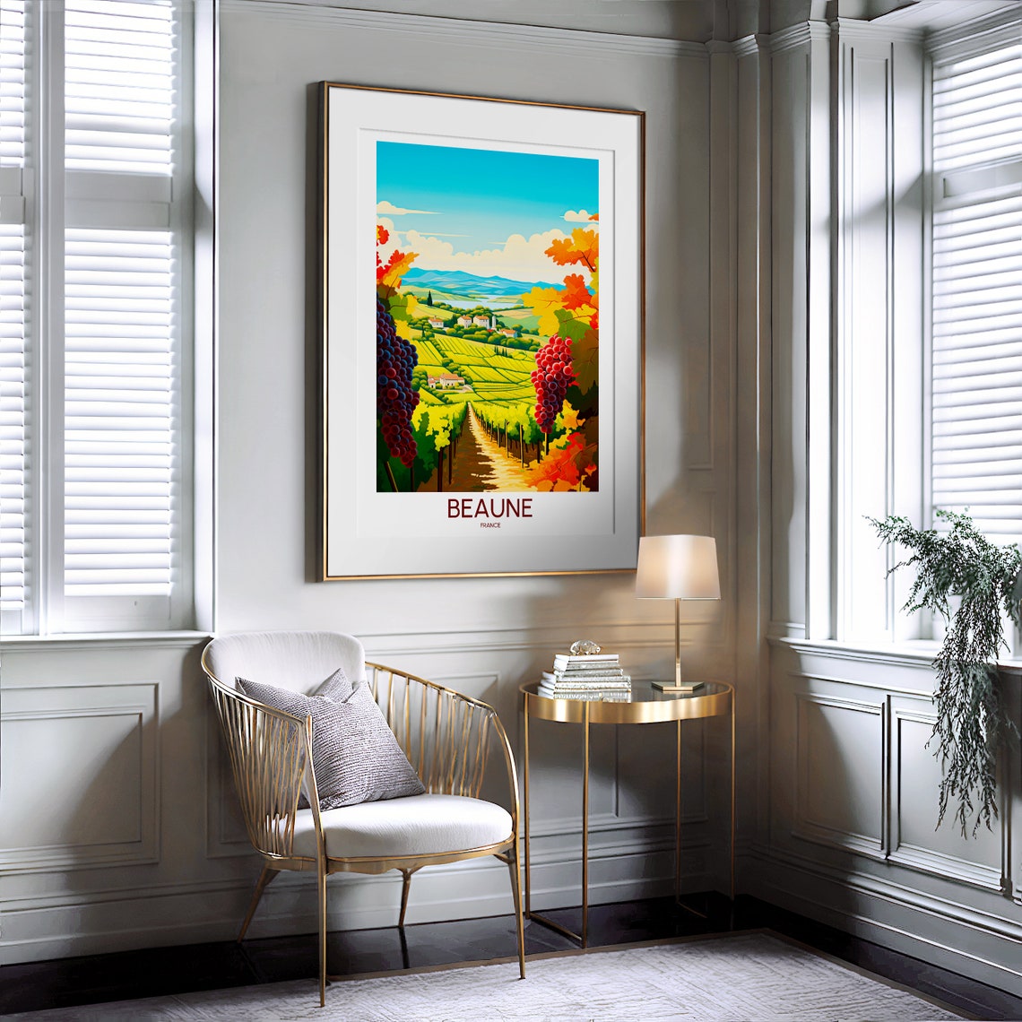Beaune France Autumn Vineyard Rows Grape Harvest Travel Poster - Image 2