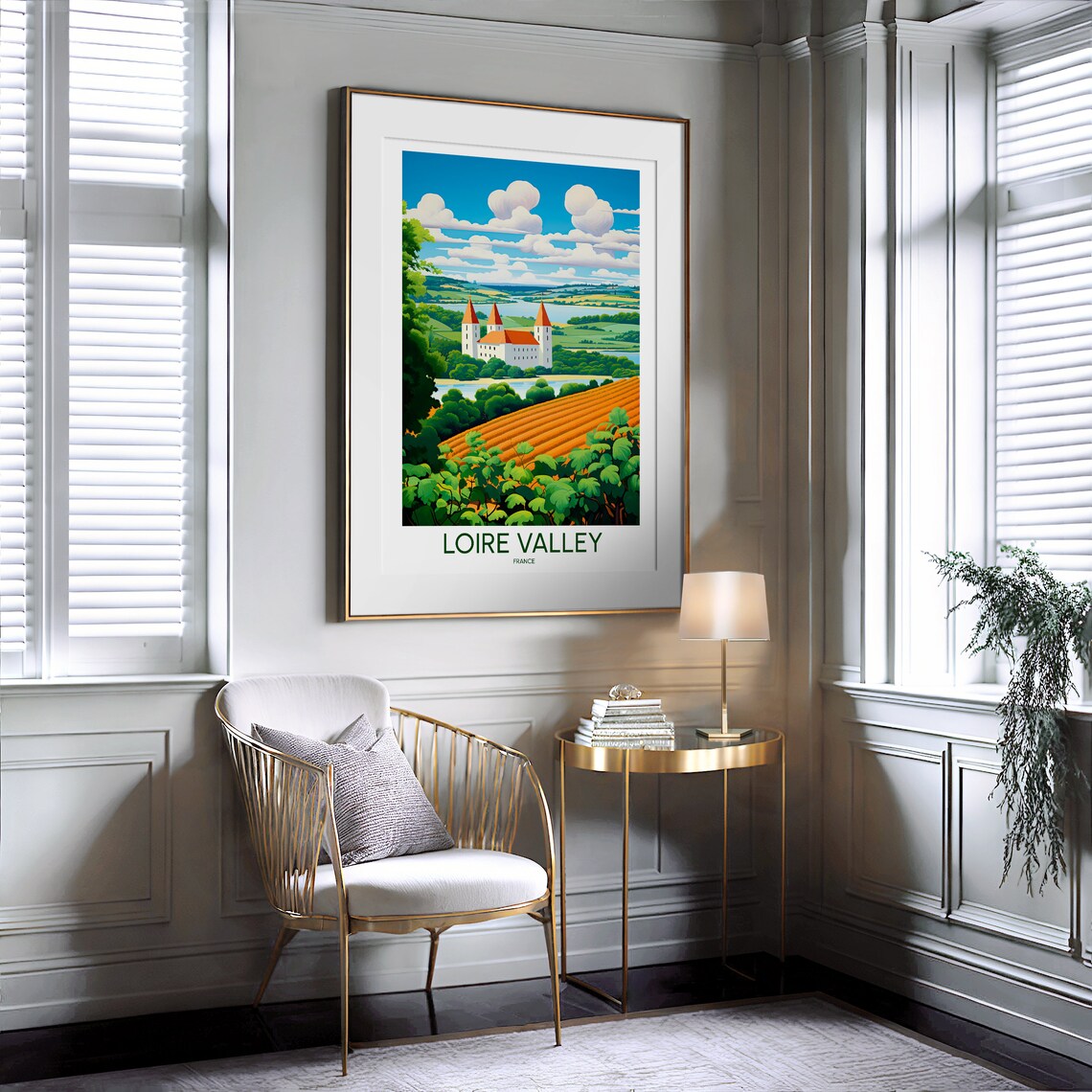 Loire Valley France Twin Tower Abbey Vineyard River Travel Poster - Image 2