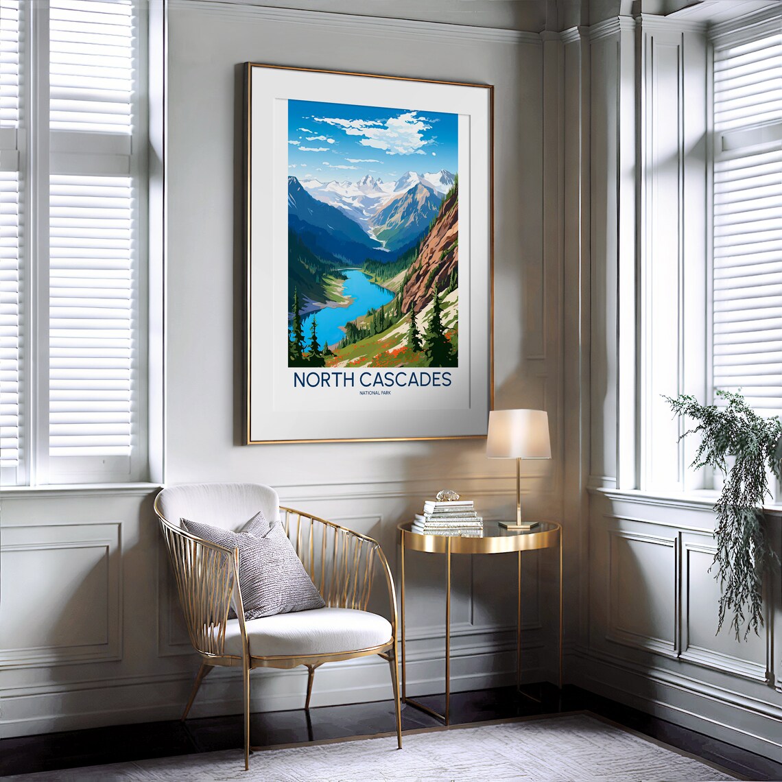 North Cascades National Park Alpine Lake Snowy Peaks Vintage Poster - Image 2