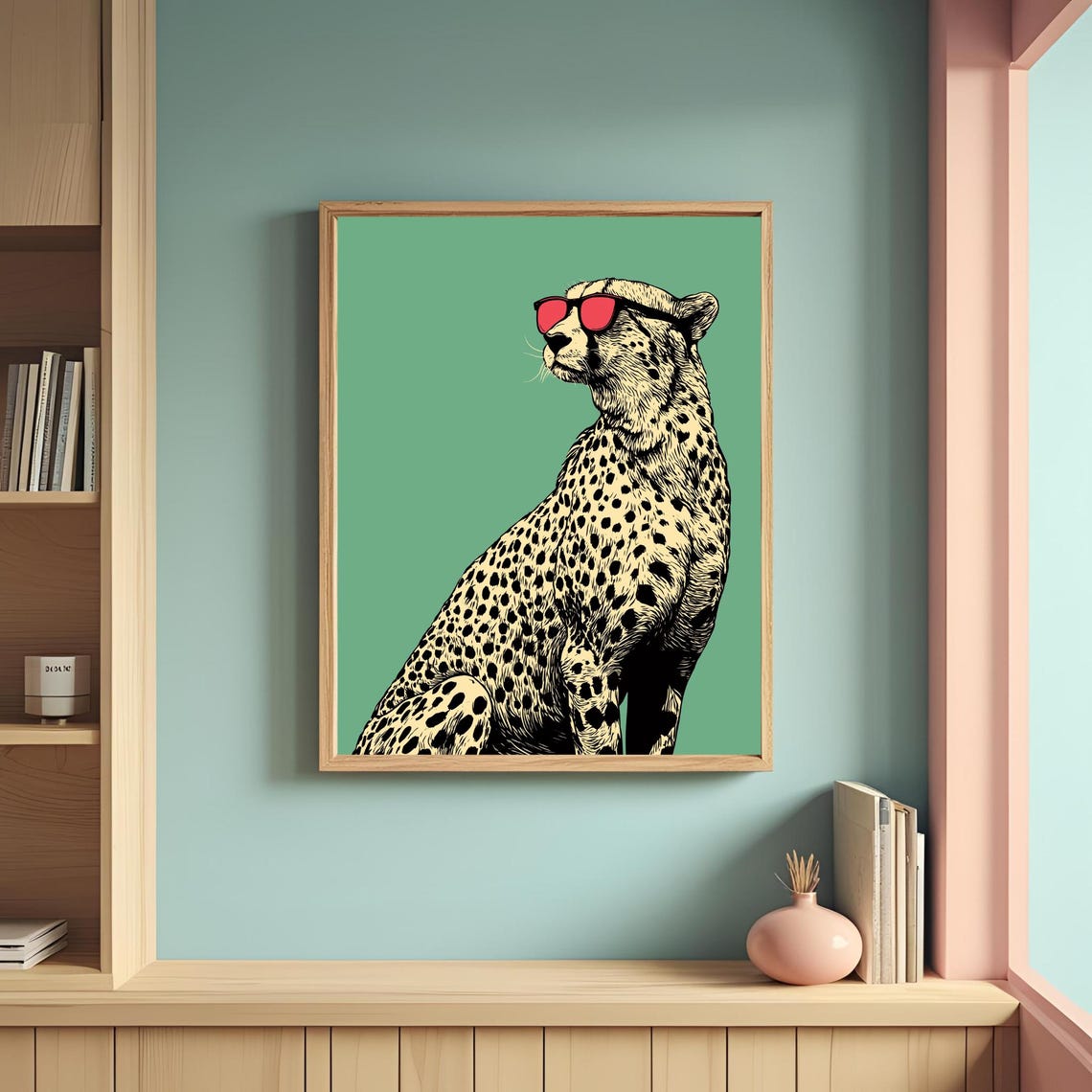 Cheetah Wearing Hot Pink Sunglasses Retro Pop Style Cat Poster
