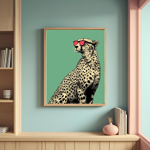 Cheetah Wearing Hot Pink Sunglasses Retro Pop Style Cat Poster