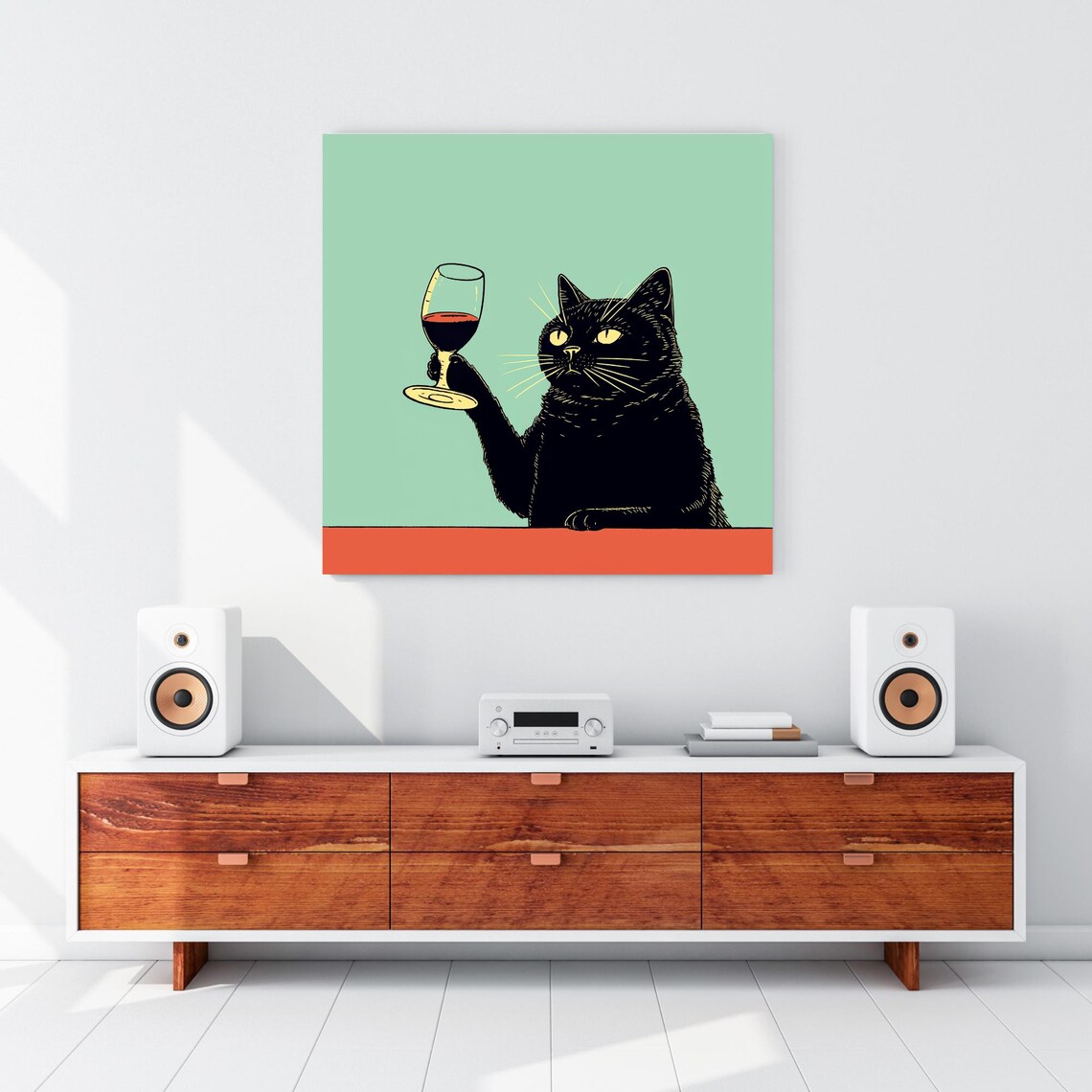 Black Cat Wine Poster Funny Bar Cart Wall Art For Lovers Whimsical Kitchen Decor Alcohol Print Gift