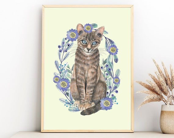 Kitten Painting For Baby Room Decor Tabby Cat Art Kids Cats Poster Nursery Wall Animal Illustrations Prints