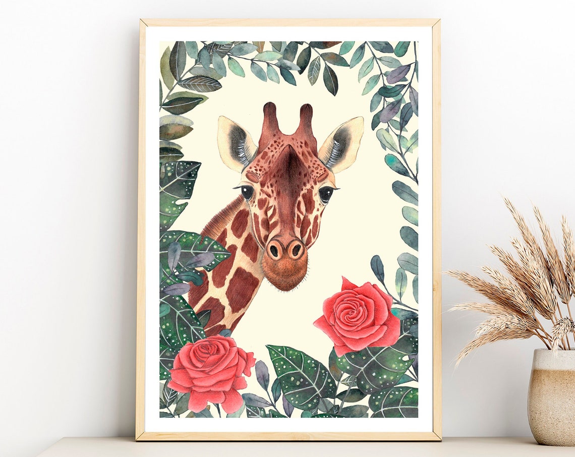 Baby Giraffe Nursery Safari Art Print, Cute Animal
