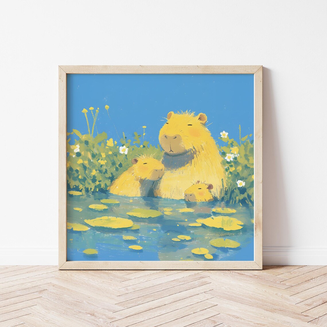 Capybara Family Illustration, Gender-Neutral Nursery Art Print