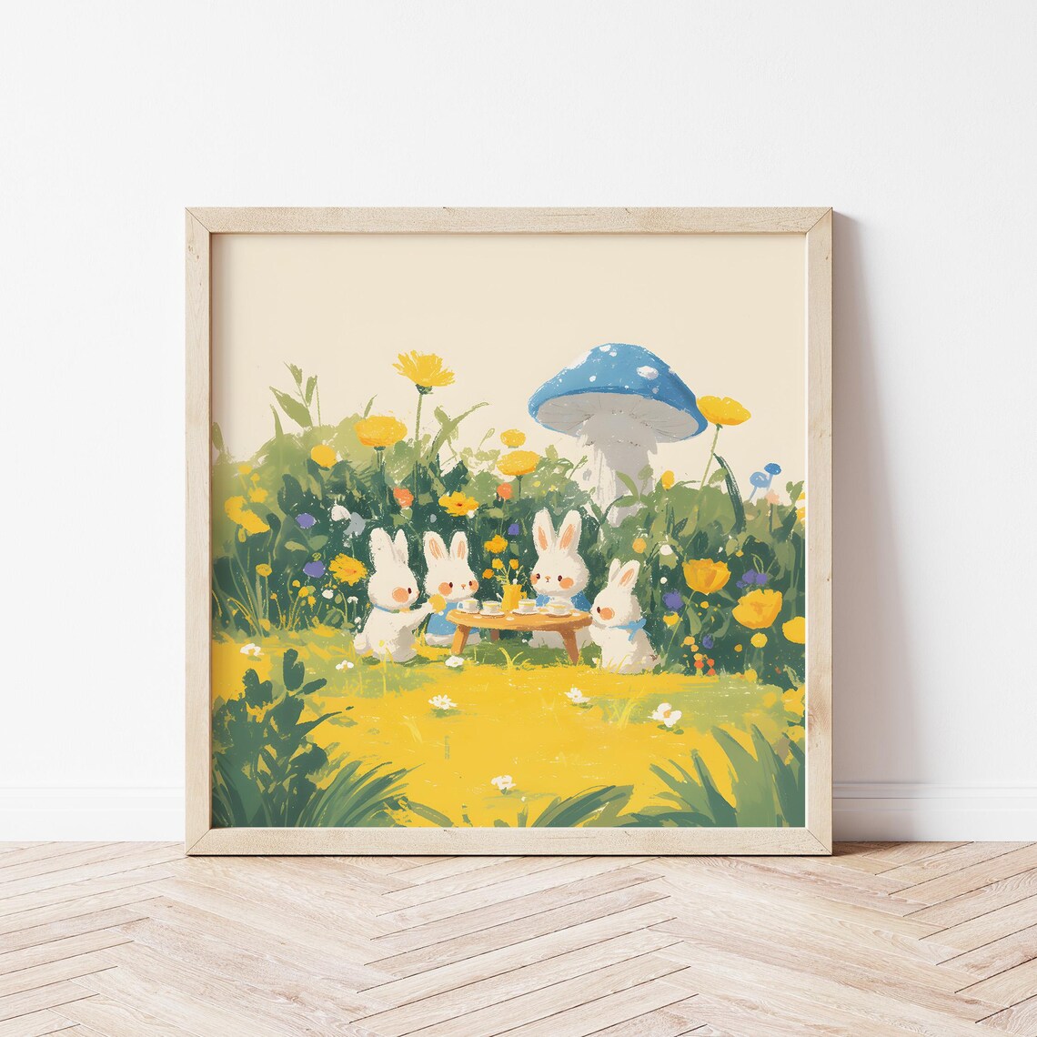 Rabbit Family Picnic Illustration Art Print