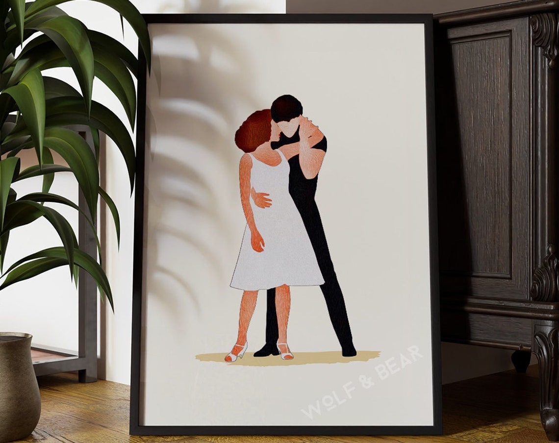 Dancing Couple Embrace Minimalist Line Romance Art Style Poster