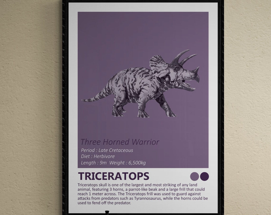 Triceratops Dinosaur Fact Sheet Art, Minimalist Kids Decor