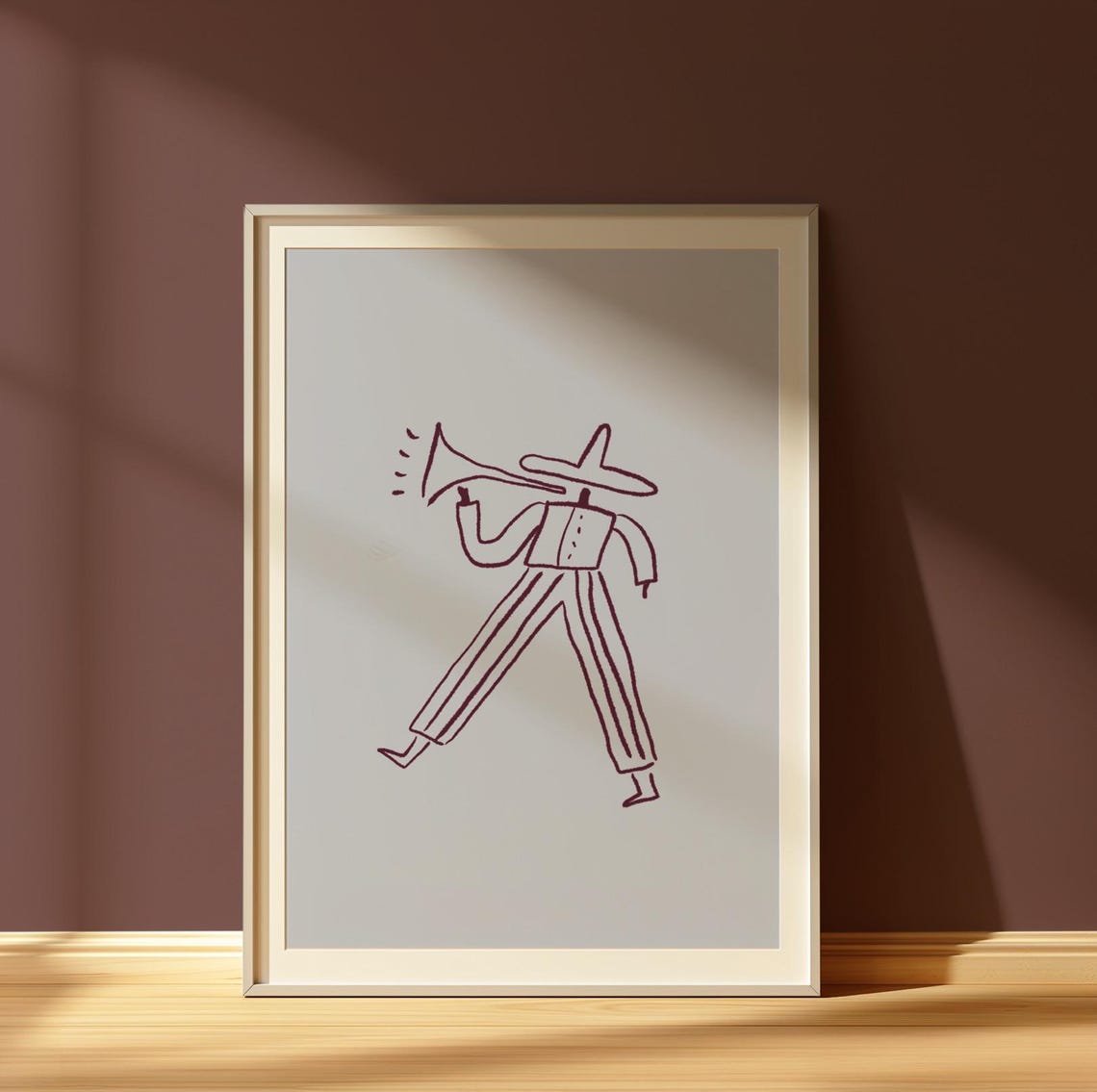 Minimalist Trumpet Playing Cowboy Musician Modern Line Drawing Poster