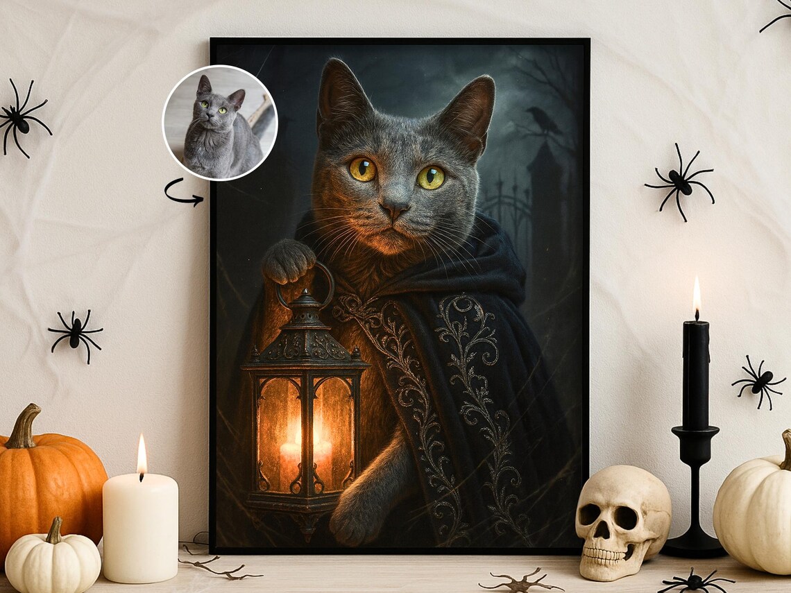 Halloween Custom Pet Portrait Gothic Lantern Poster