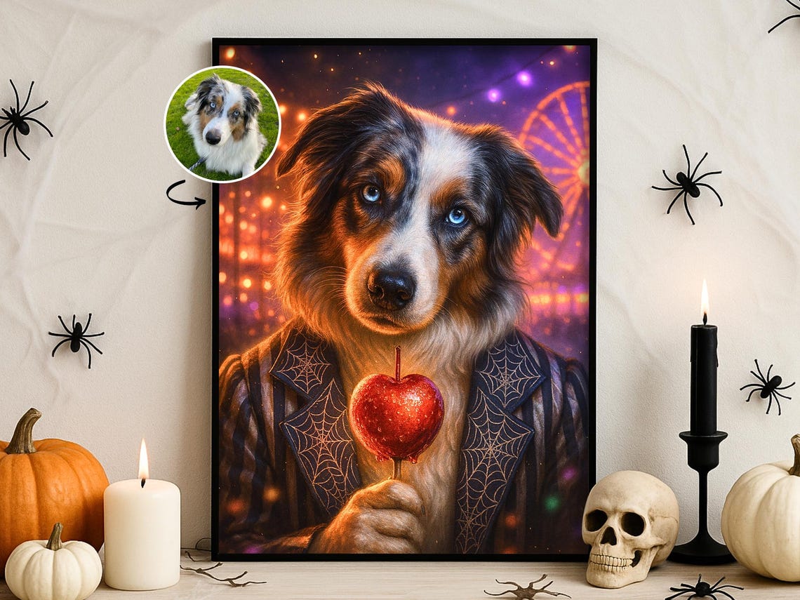 Custom Halloween Pet Portrait Carnival Candy Apple Spooky Poster