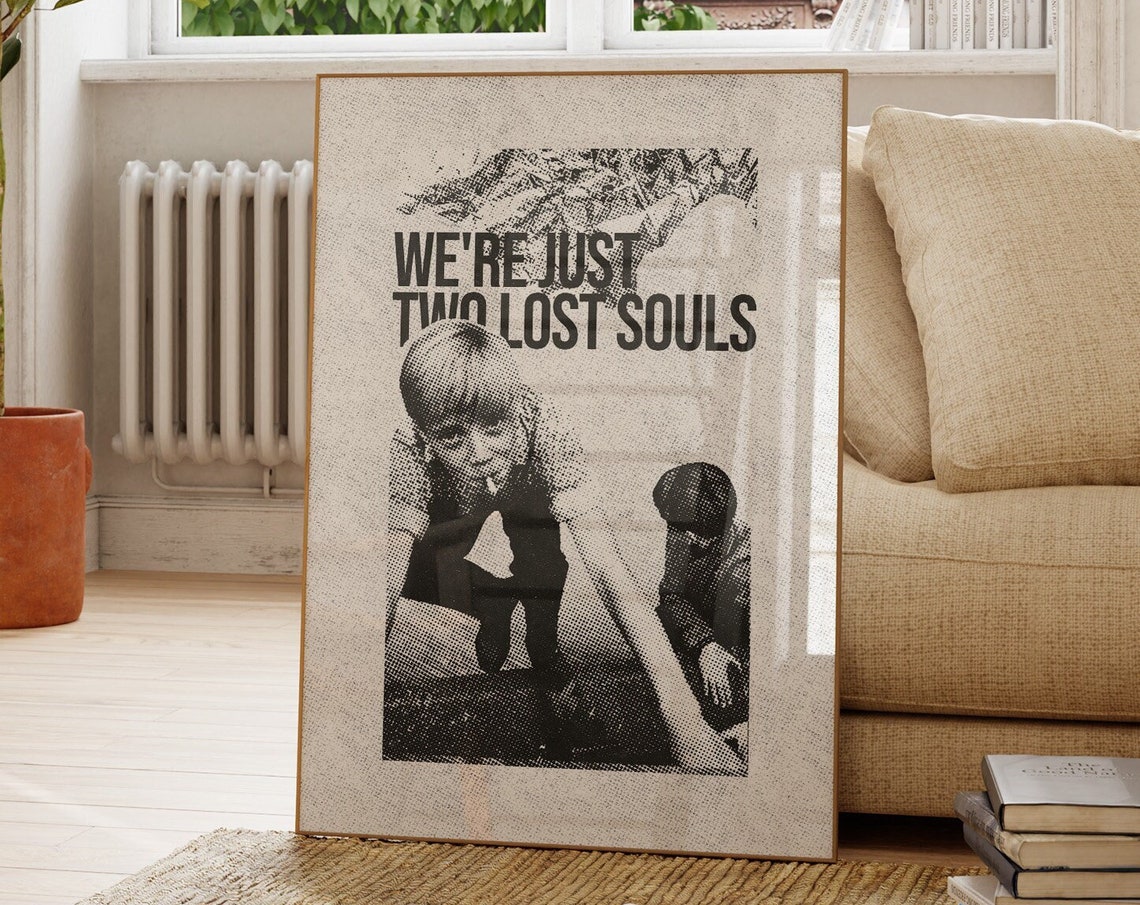 We're Just Two Lost Souls Pink Floyd Lyric Halftone Vintage Art Poster