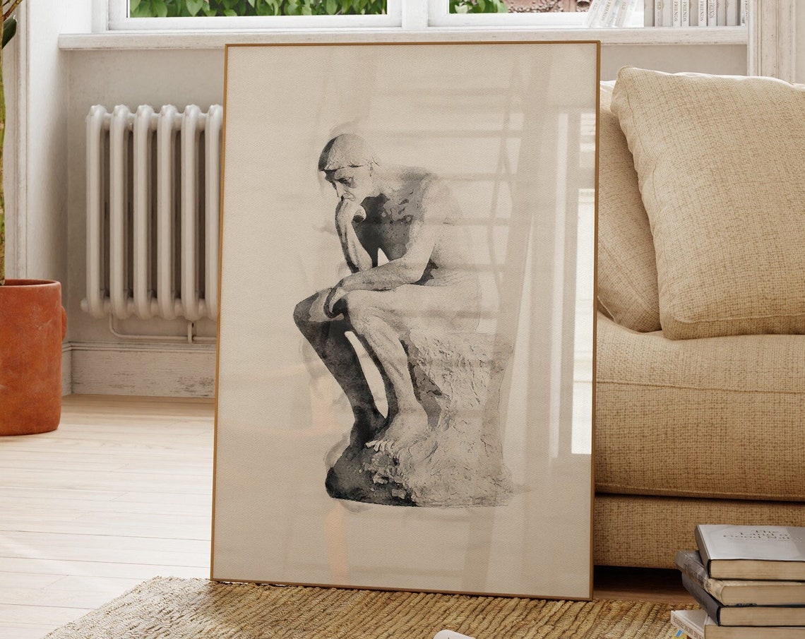 Rodin The Thinker Minimal Ink Sketch Philosophy Sculpture Art Poster