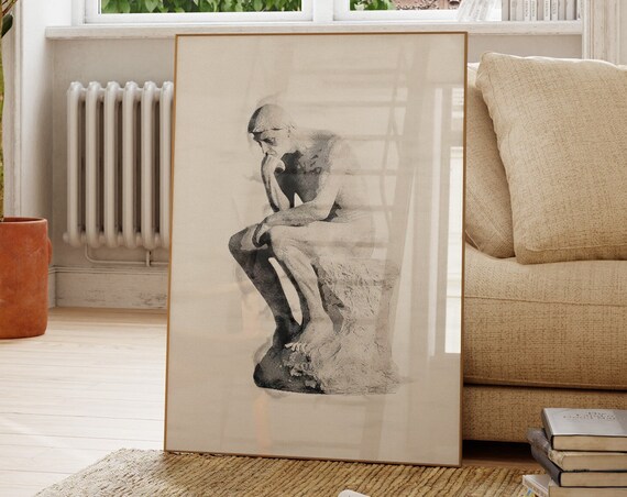 Rodin The Thinker Minimal Ink Sketch Philosophy Sculpture Art Poster