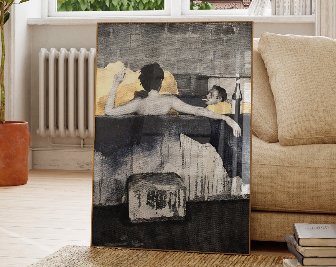 Romantic Couple Candlelit Bar Eclectic Vintage Altered Art Poster