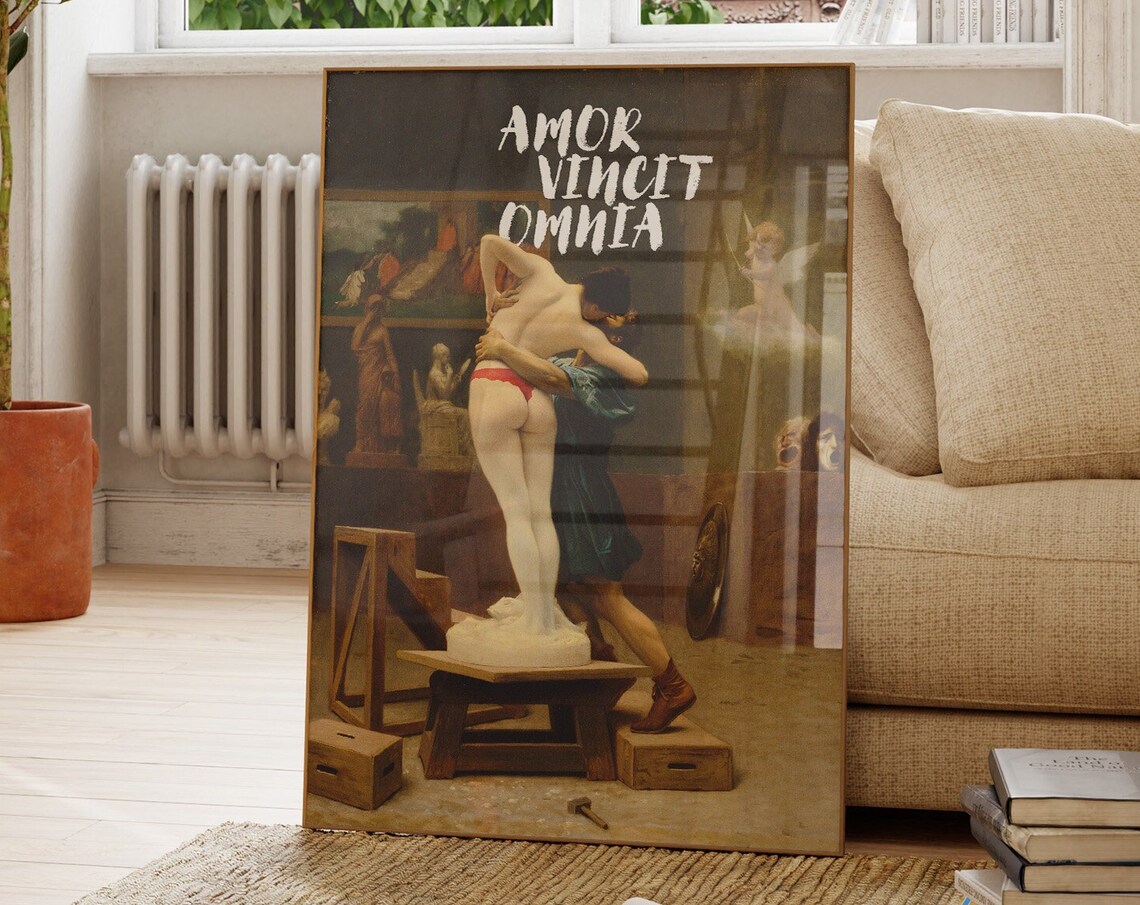 Amor Vincit Omnia Sculptor Embracing Statue Classical Art Poster