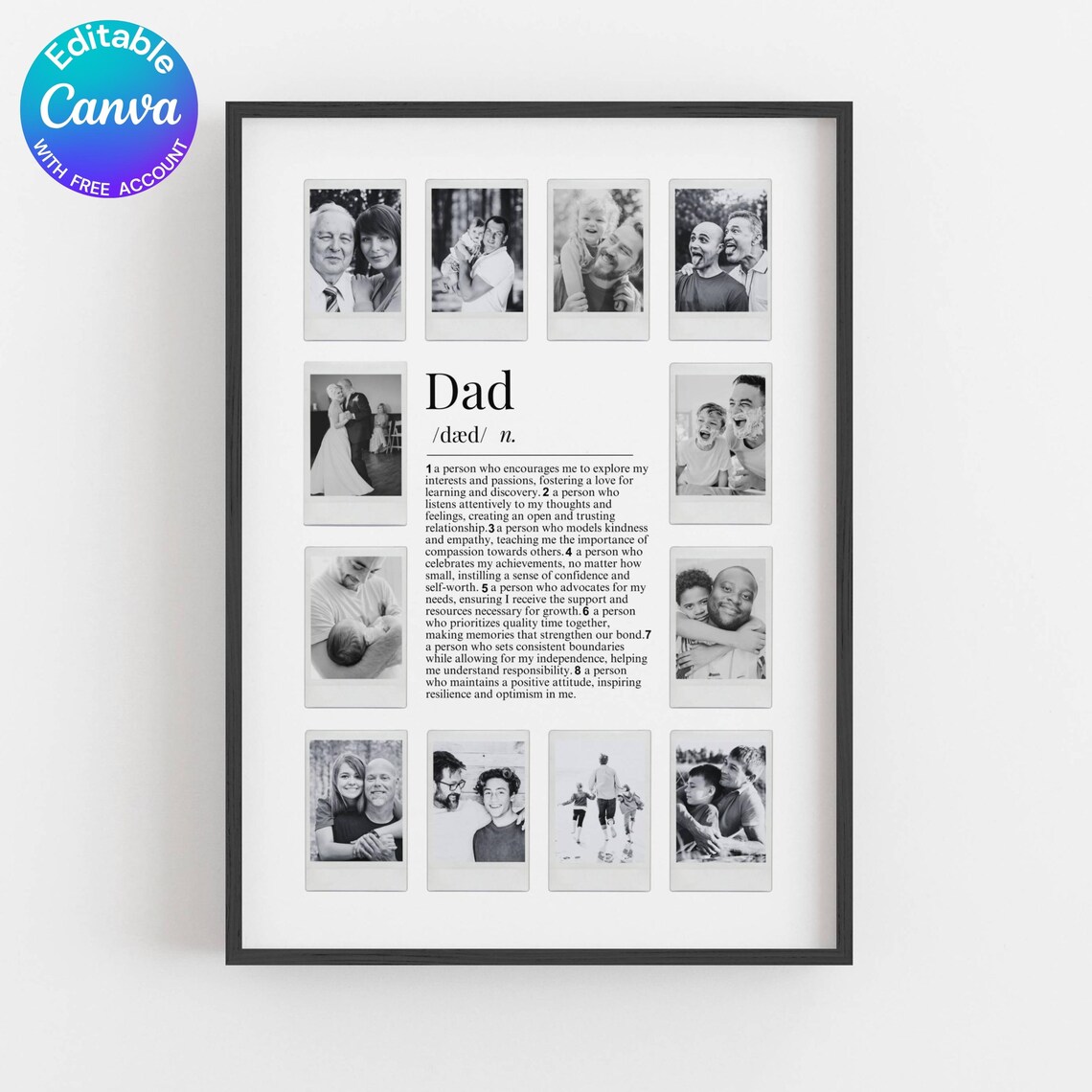 Dad Definition Customizable Photo Collage, Gift for Father