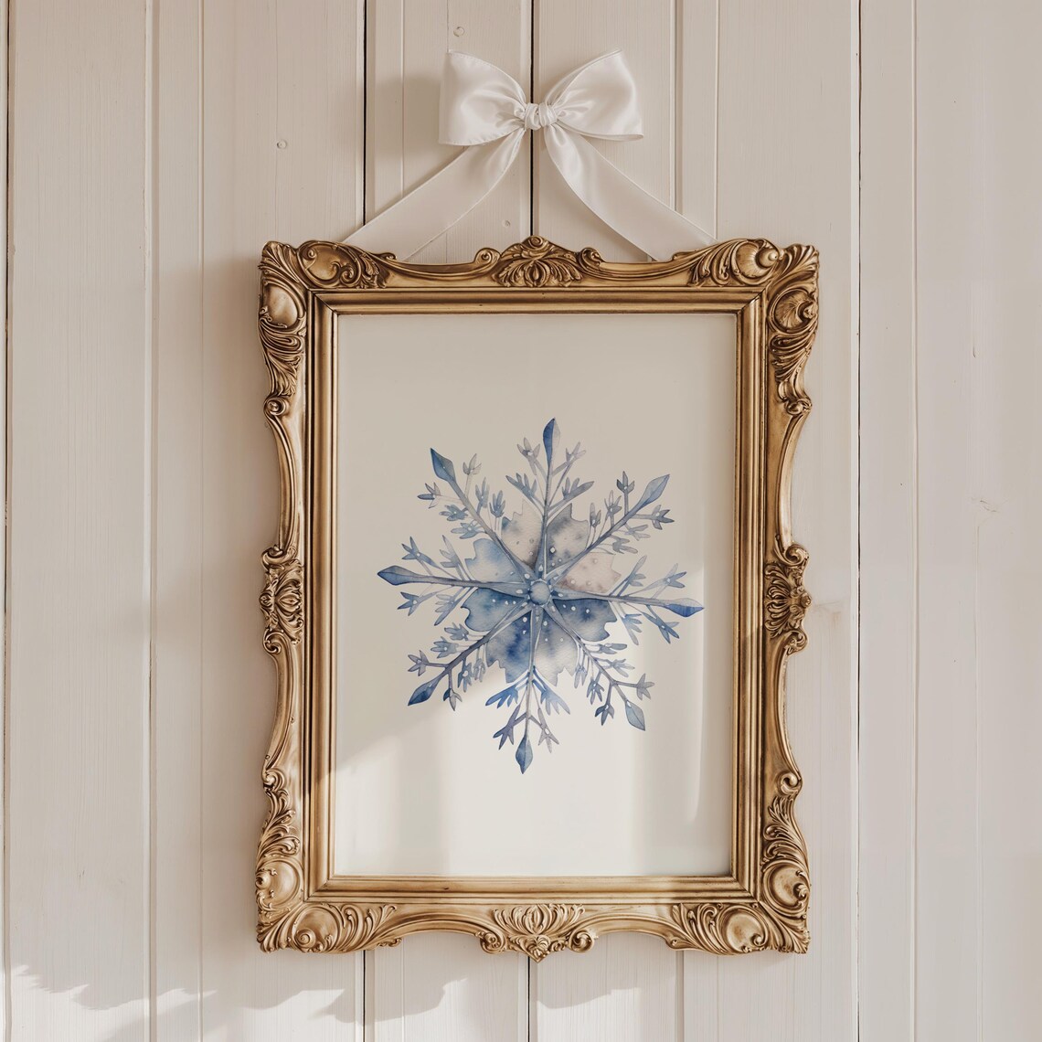 Vintage Snowflake Art Print, Rustic Winter Decor