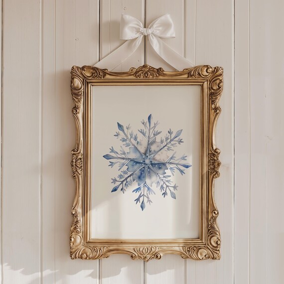 Vintage Snowflake Art Print, Rustic Winter Decor