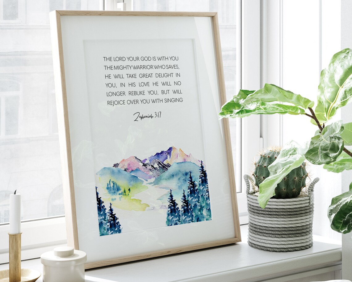 Zephaniah 3:17 Scripture Wall Art, Bible Verse Poster - Image 3