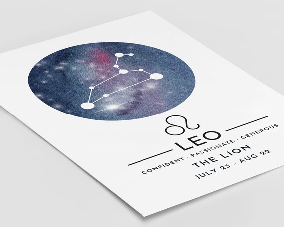 Leo Zodiac Sign Art Print, Celestial Astrology Decor