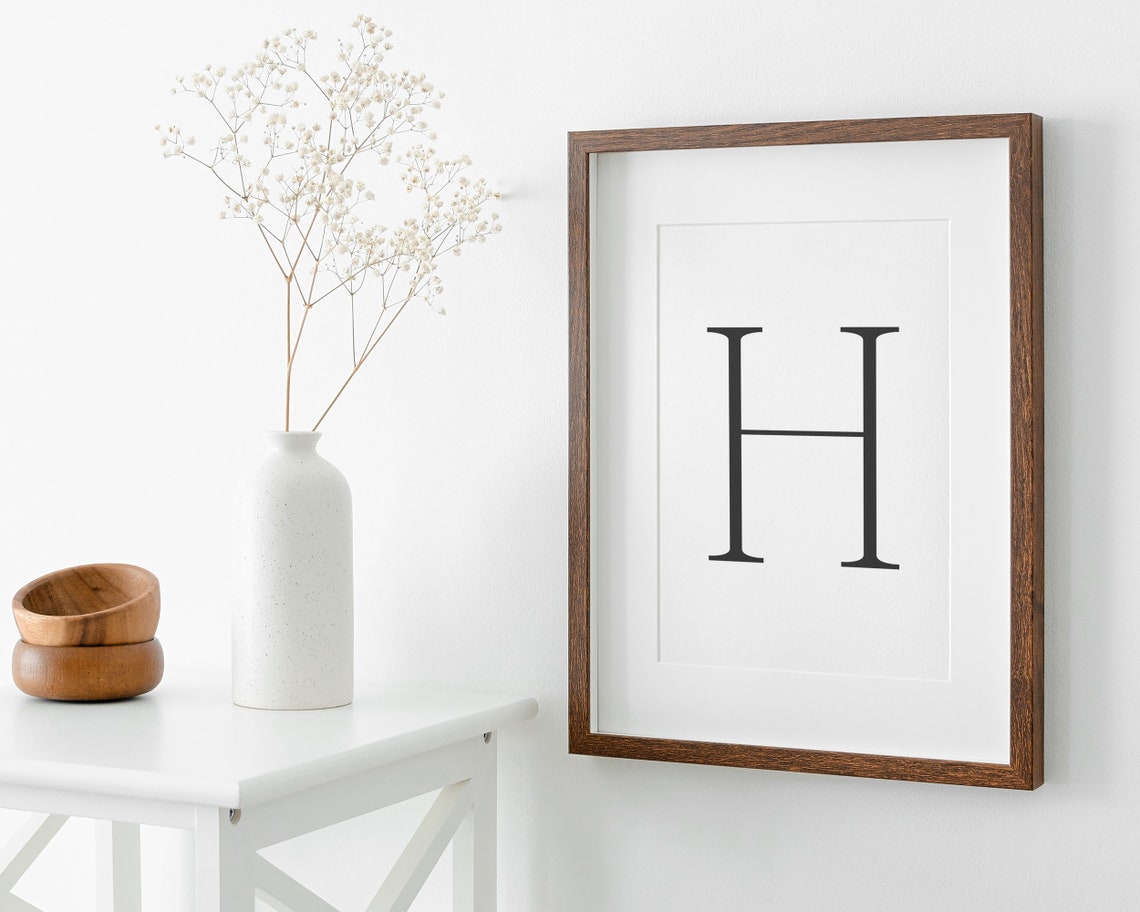 Minimalist Letter H Monogram Typography Black and White Art Print