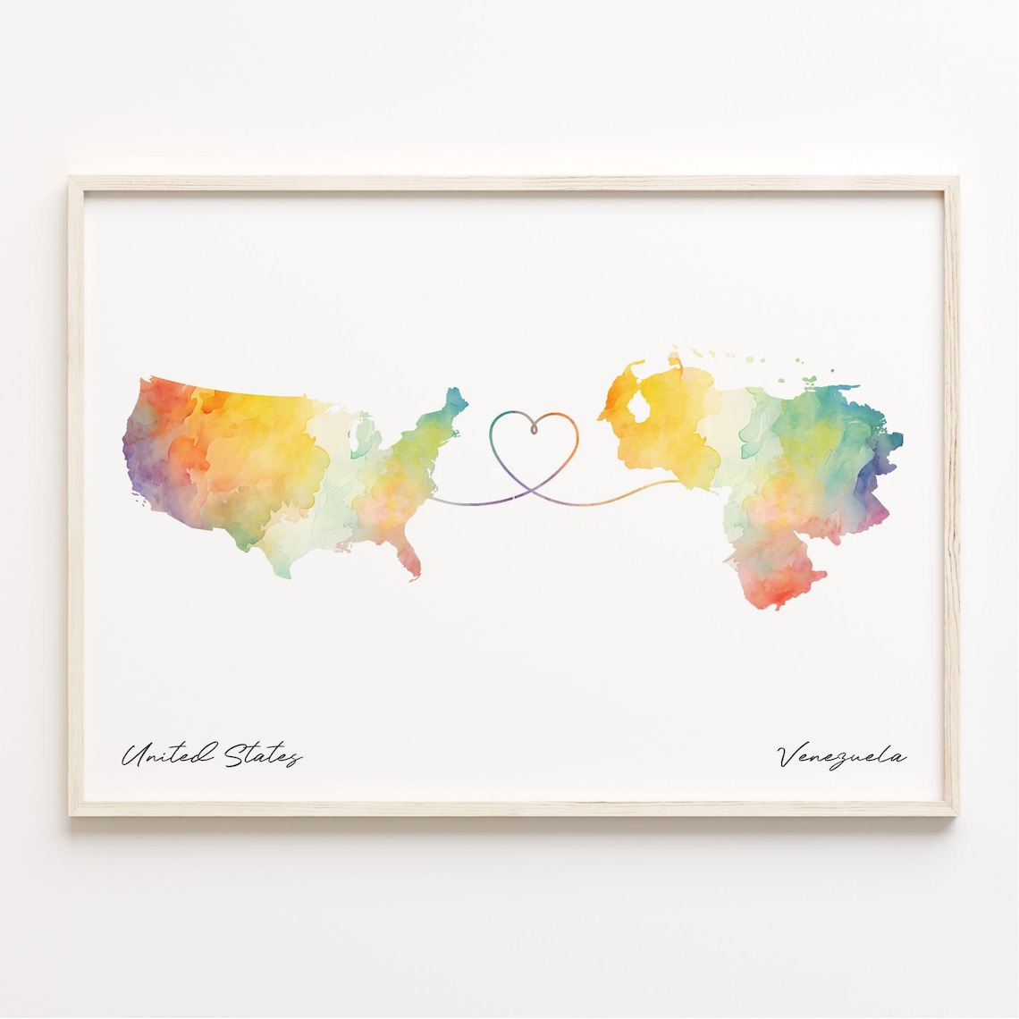 Us to Venezuela Watercolor Map Poster, Travel Print