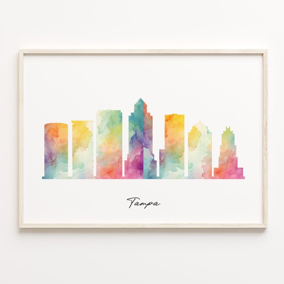 Tampa Florida Watercolor Skyline Cityscape Travel Gift Poster