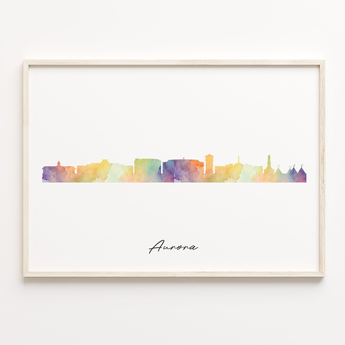 Aurora Colorado Watercolor Skyline Cityscape Travel Poster Home Decor
