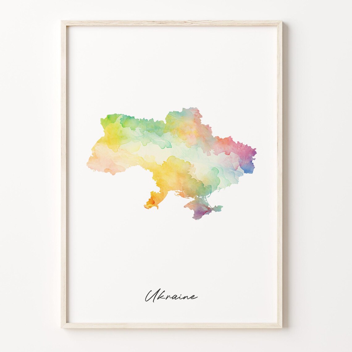 Ukraine Watercolor Country Map Pastel Rainbow Silhouette Print