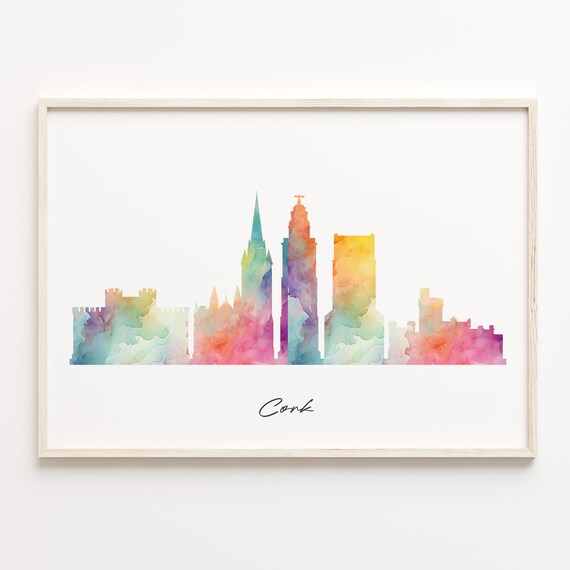 Cork Ireland Watercolor Skyline Cityscape Travel Poster Home Decor