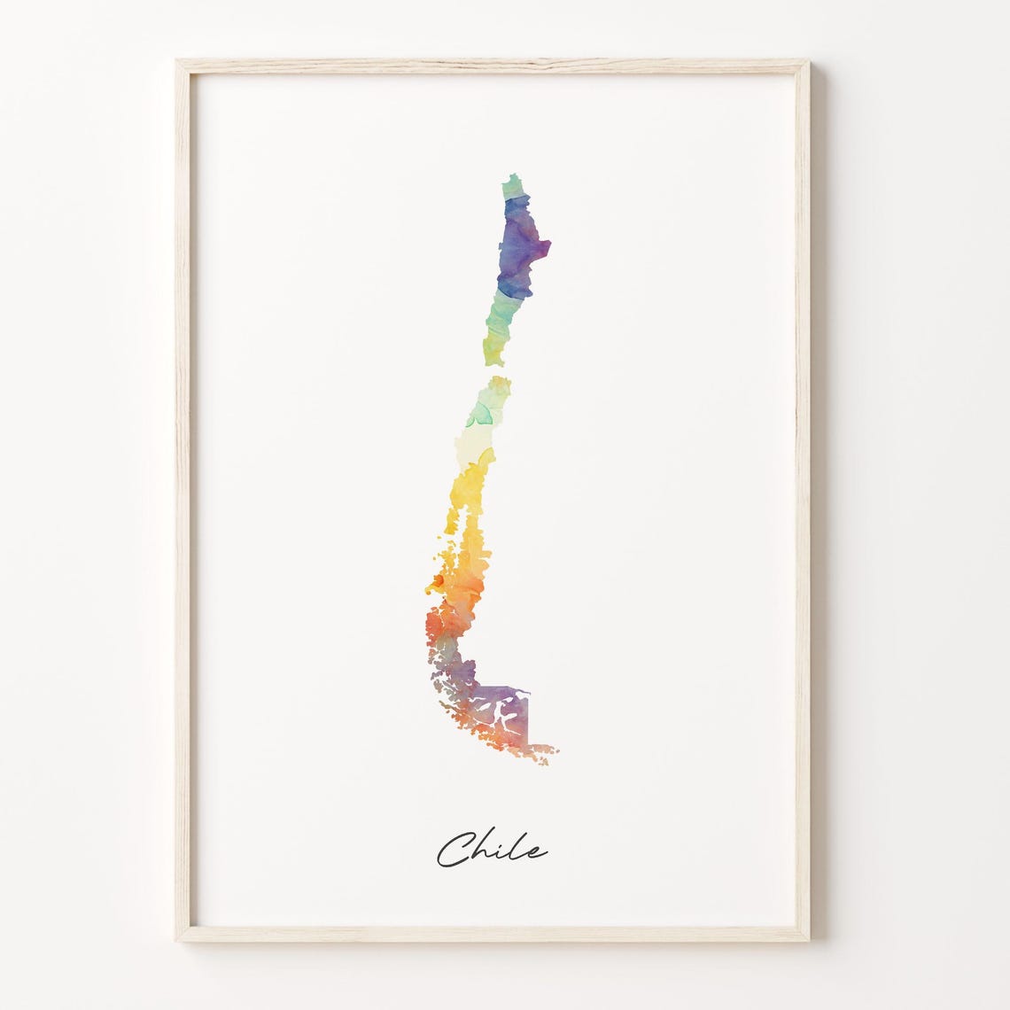 Chile Watercolor Map Colorful Rainbow Country Wall Decor Poster