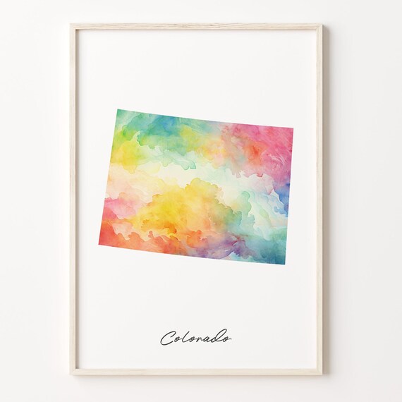 Colorado Watercolor Map State Silhouette Minimalist Western Art Poster