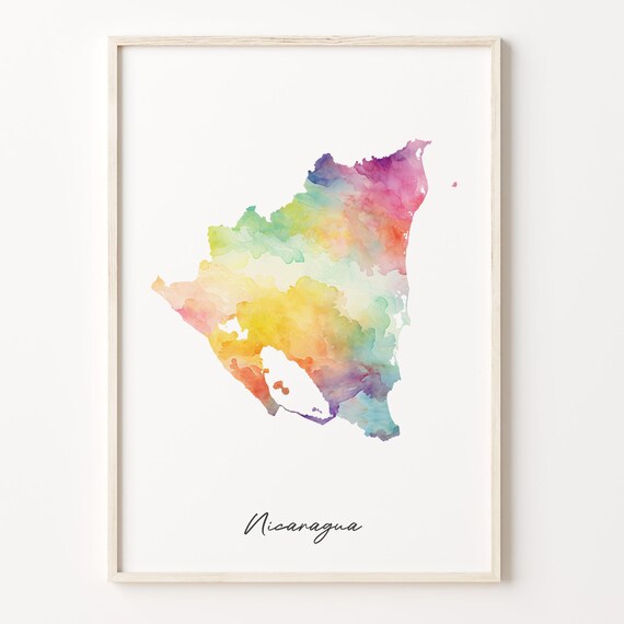 Nicaragua Watercolor Map Colorful Country Silhouette Art Poster