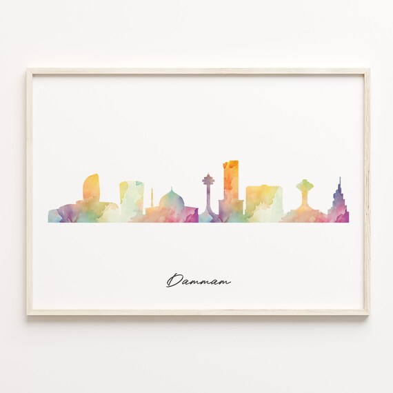 Dammam Watercolor Skyline Saudi Arabia Cityscape Travel Poster