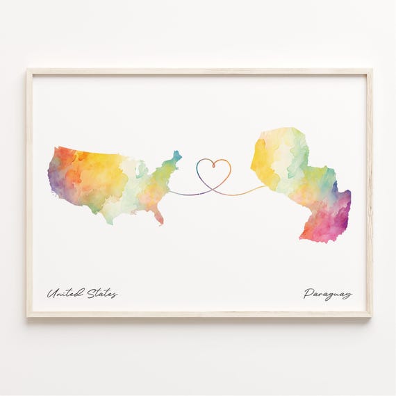 Us To Paraguay Watercolor Map Travel Poster