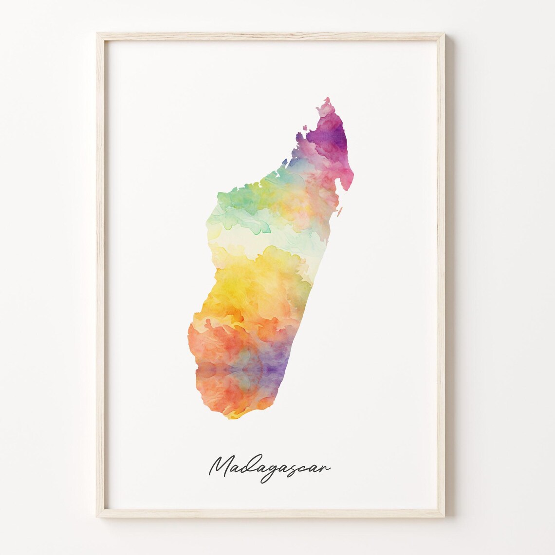 Madagascar Watercolor Island Map Pastel Rainbow Silhouette Print