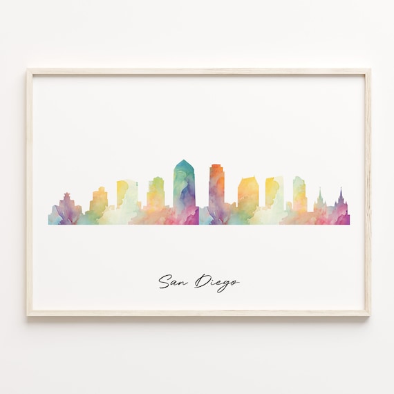 San Diego California Skyline Watercolor Rainbow Cityscape Poster