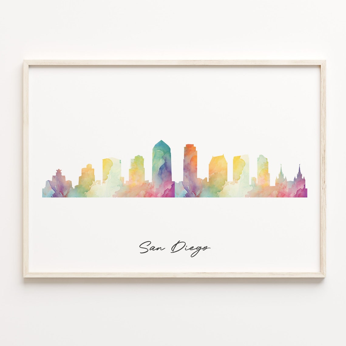 San Diego California Skyline Watercolor Rainbow Cityscape Poster
